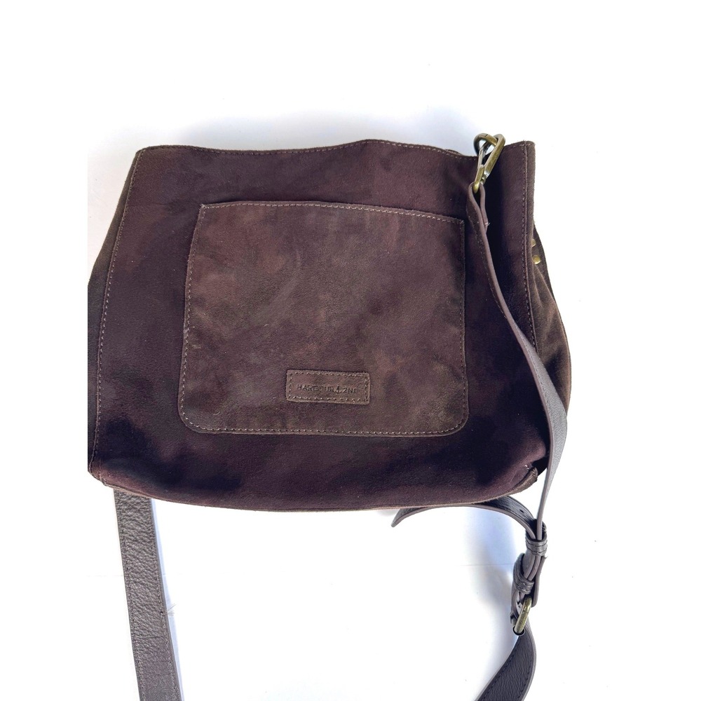 Harbour 2Nd Crossbody Chocolate Brown Suede Leather Brass Tone Studded Hobo Bag - Picture 5 of 16